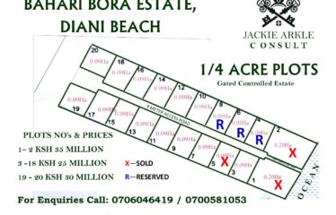 DIANI – BAHARI BORA ESTATE PRIME BEACHFRONT PLOTS FOR SALE